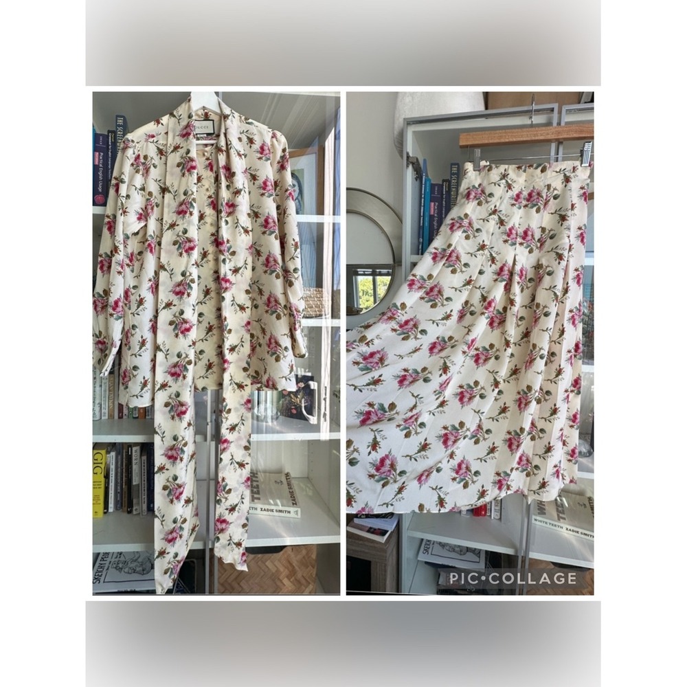 Gucci silk floral Rose Print alessandro michele skirt blouse set 44